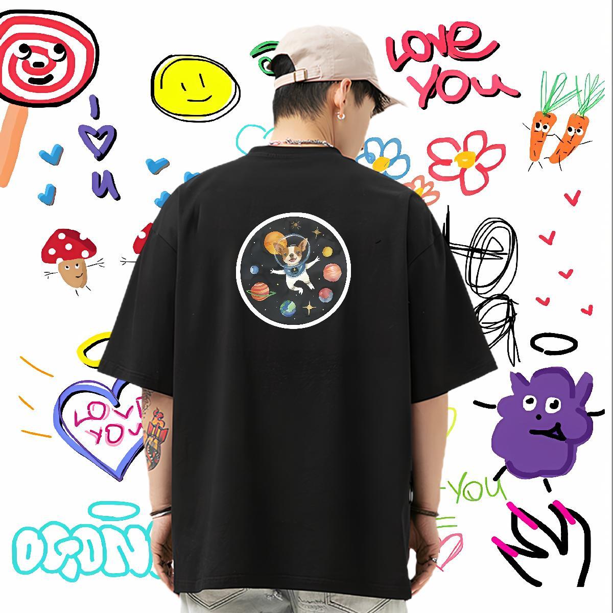 Classic Casual Men Tees dog Sport 230g Cotton Top Tees Breathable Crew Neck Free Shipping T-Shirts for Men DIY Anime