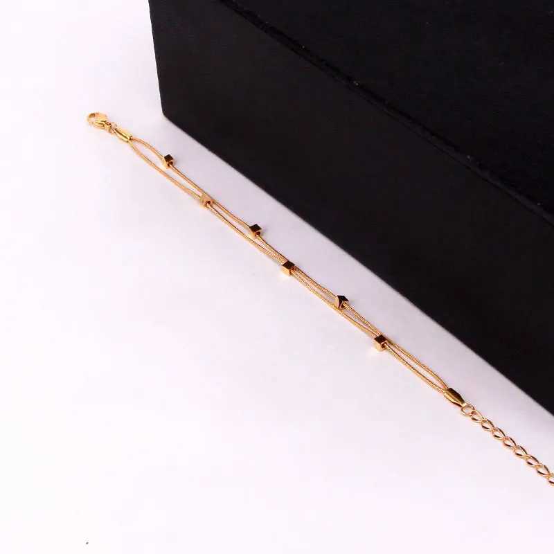 New Design Double Snake Bone Chain 6 Cubes Ankle Stainless Steel Gold Ankle Gift Jewelry Wholesale for Women and Girls W240815