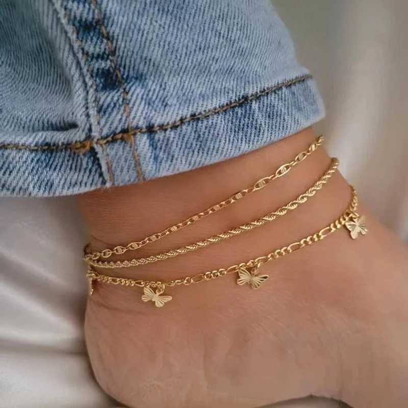 Simple and fashionable ankle bracelet set wholesale fashionable metal chain mixed and matched combination set womens gold summer accessories ankle bra