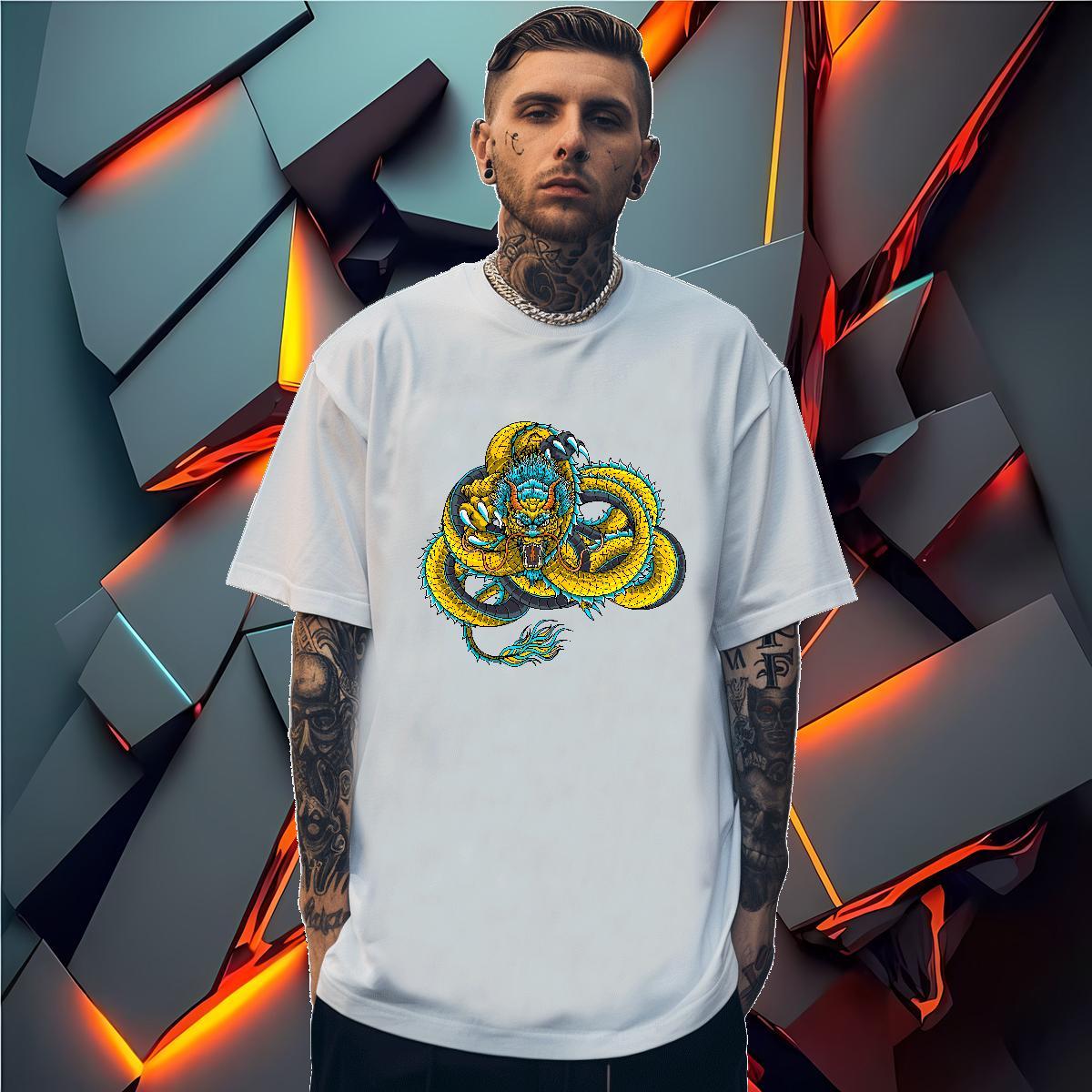 Mens T Shirts 230g 100% Cotton dragon Daily Outfit Breathable Short Sleeve Graphic Men Clothes T-Shirt DIY Customized Unisex Tops Shirt