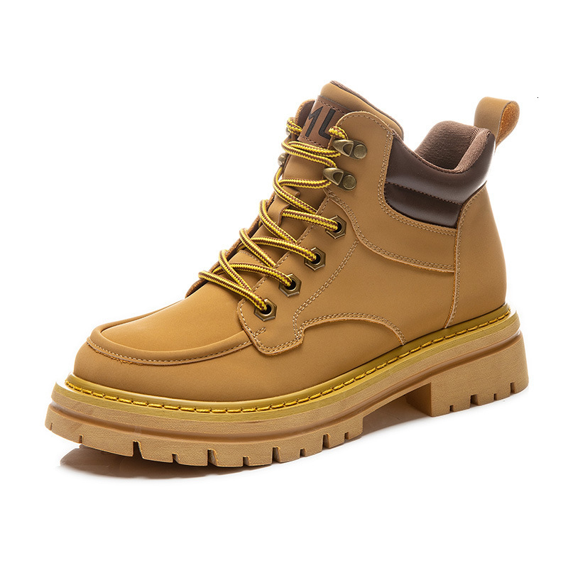 Ddmysports Genuine Leather Yellow Autumn New Soles Thick Heels Thin And Short Casual Martin Boots Fashionable Women S OUTDOOR