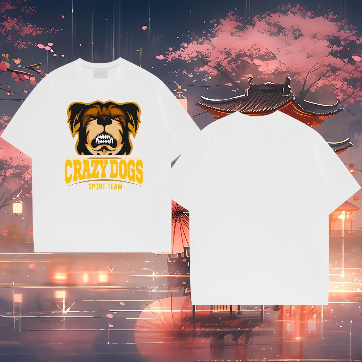 New Designer Tshirts crazy dog Street wear Hip Hop 100% Cotton 230g Tops Breathable Soft Man T Shirts Asian Size