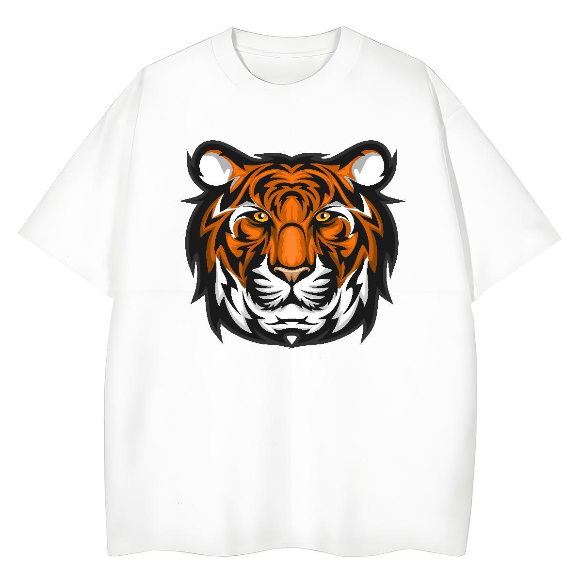 Loose T-Shirts for Men tiger Breathable Short Sleeve High Street Hip Hop White Plus Size 100% Cotton 230g Men Tops Tees Stylist Clothings