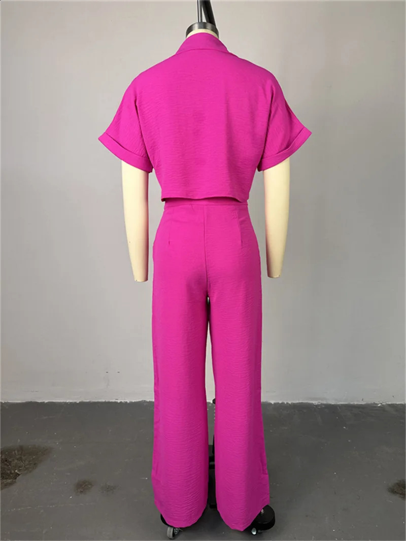Tracksuit Women Pant Sets Single Breasted Solid Turn Down Collar Cardigan Bouses Button High Waist Wide Leg Pants Basics 240819