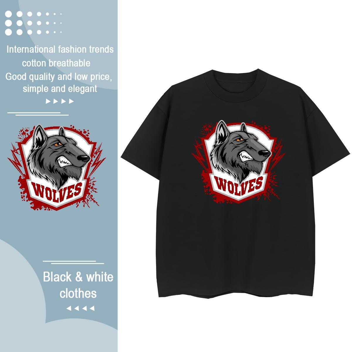 Cool Design T Shirts Men wolf Short Sleeve O-Neck Daily Wear DIY Printed 230g Cotton Men Clothes T-Shirt DIY Customized Tees