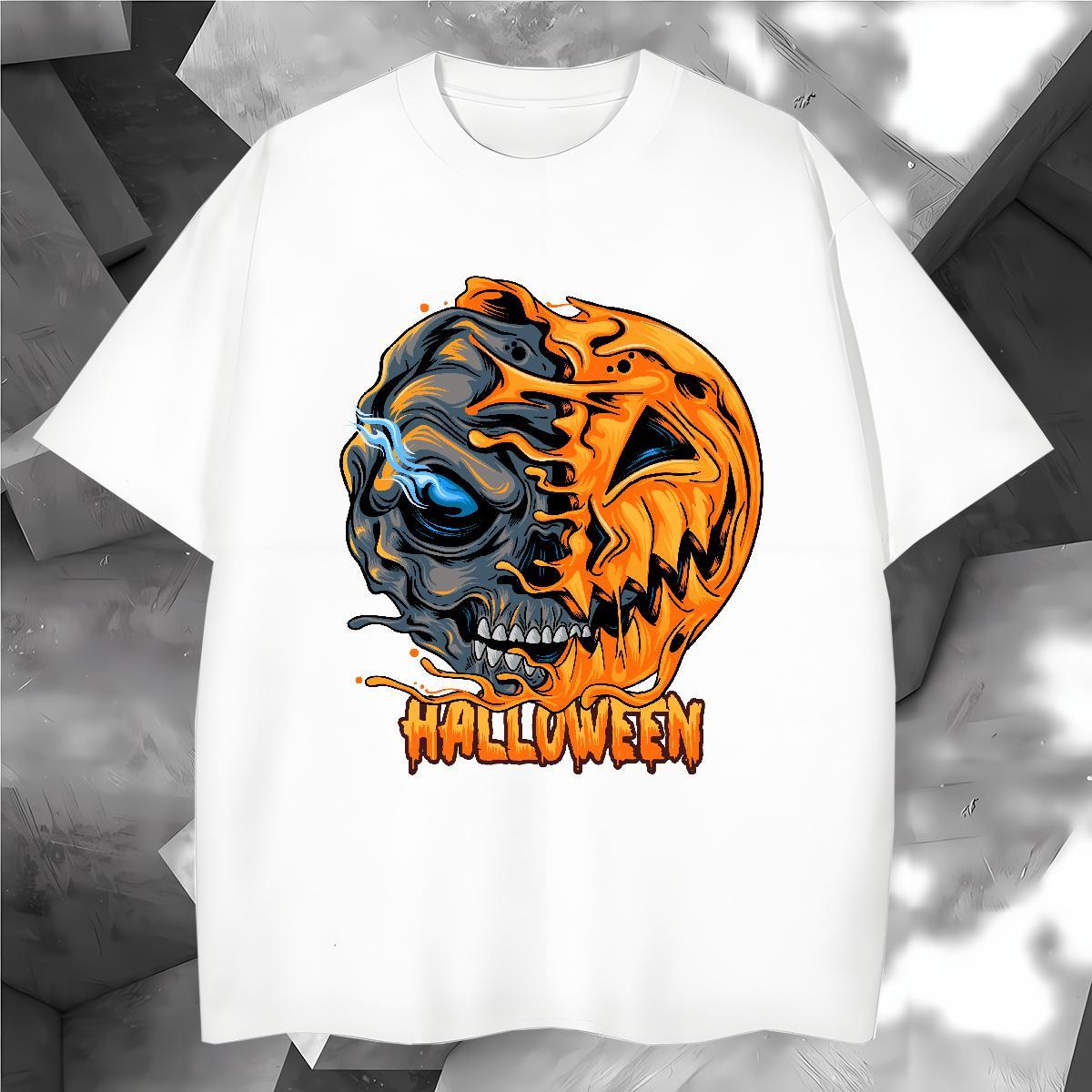 Cool T Shirt For Man pumpkin Round Neck Short Sleeve Daily Outfit Plus Size Custom 230g Cotton Men Tees DIY Customized Tops