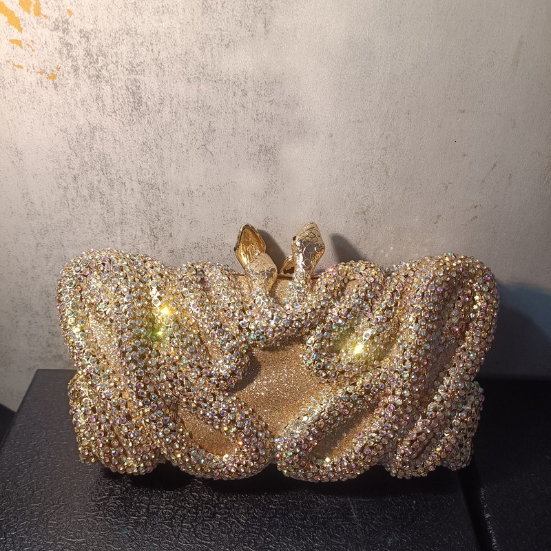 Gold AB Snake Women Diamond Handbag Bling Crystal Birthday Dinner Party Clutch Purse Wedding Bridal Cocktail Prom Evening Bag 240819