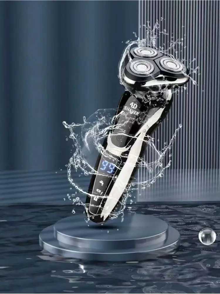 4D cordless electric shaver with floating 3-head dual ring blade mesh for full body cleaning equipped with nose hair and side functions W240819