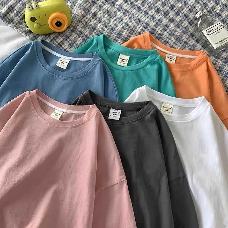Autumn Men T-shirts Long Sleeve Loose Solid Color Drop Shoulder Tops For Unisex Korean Style 100% Cooton Male Casual TeesXJ240819