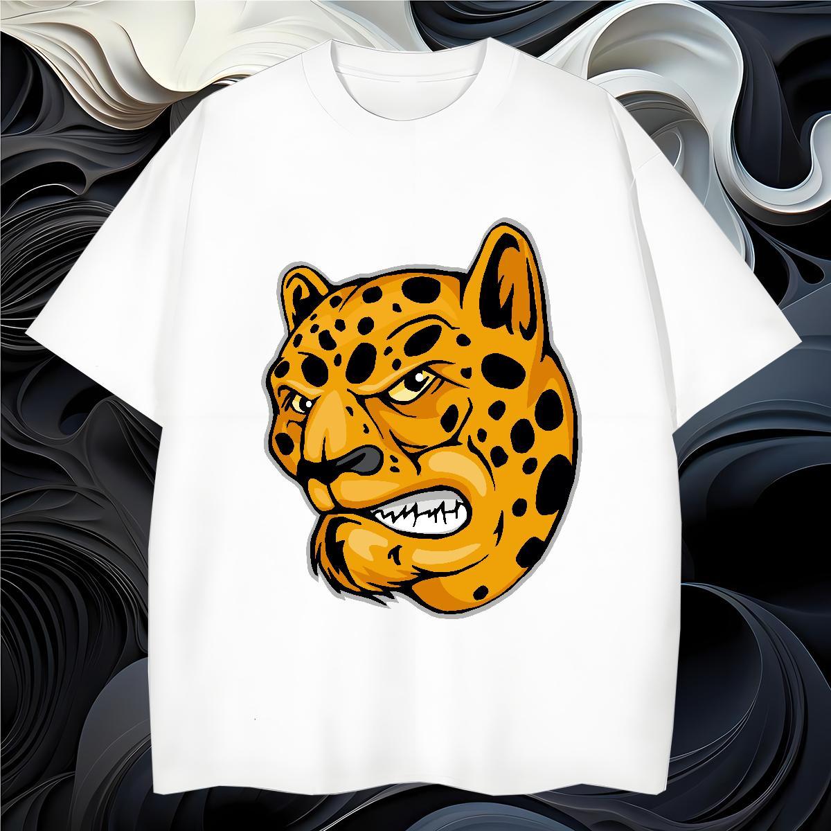 Classic Casual Men Tees leopard Sports Casual 230g 100% Cotton Clothings Breathable Short Sleeve Soft Man T Shirts Floral Print
