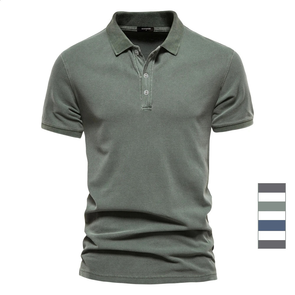 Pullover 100% Cotton Solid Color Mens Polo Shirts Casual Short Sleeve Turndown Mens Shirts Fashion Streetwear Polos for Men 240819