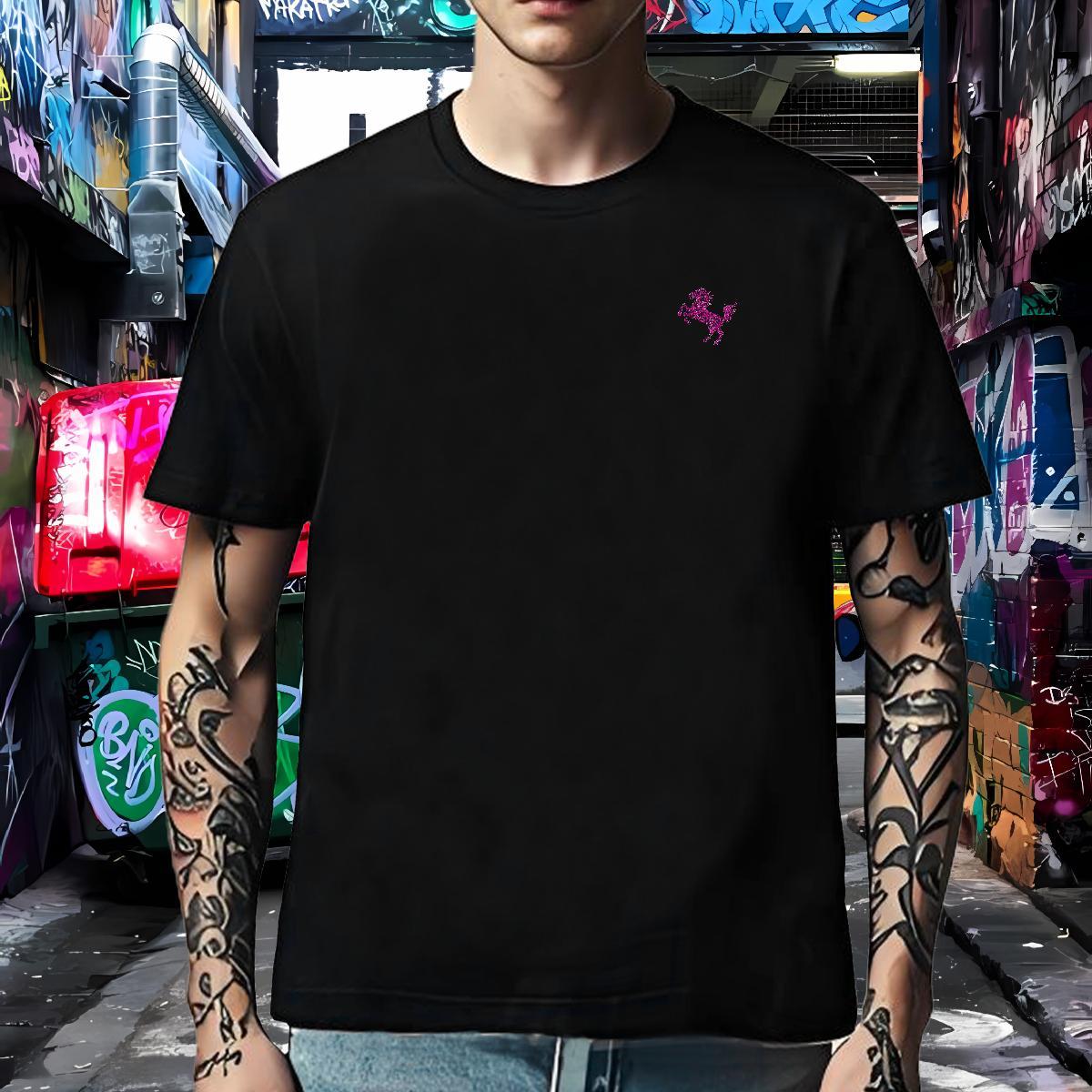 Brand Mens Tshirts horse Daily Wear 230g Pure Cotton Top Tees Breathable Soft Loose Fit T-Shirts Cartoon Printing L-4XL