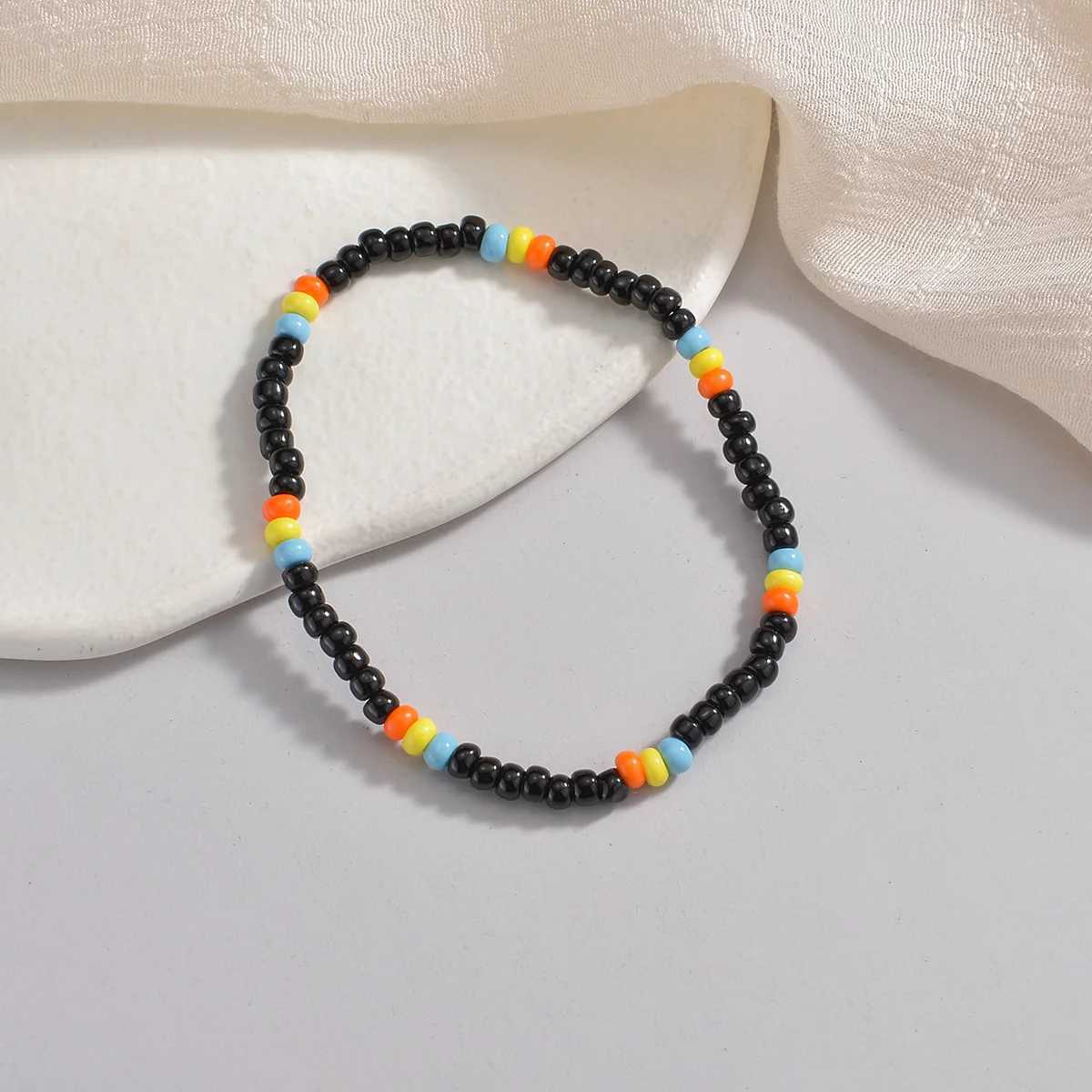 Holiday Beach Style Black Beaded Mixed Matching Colored Rice Beaded Womens Foot Chain W240815