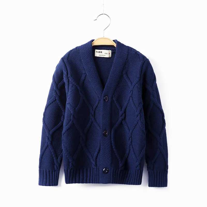 Hot Sales Spring Autumn Boys Sweater Solid Color Keep Warm Knitting Jacquard Weave V-neck Cardigan For 2-10 Years Old KidsXJ240819