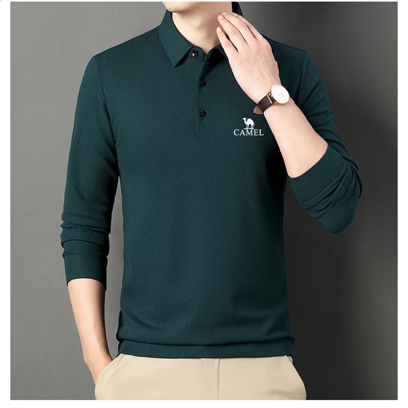 Mens Fashion Solid Long Sleeved Polo Shirt Autumn Breathable Comfortable Top Korean Version Mens lapel T-shirt Male Clothing 240820