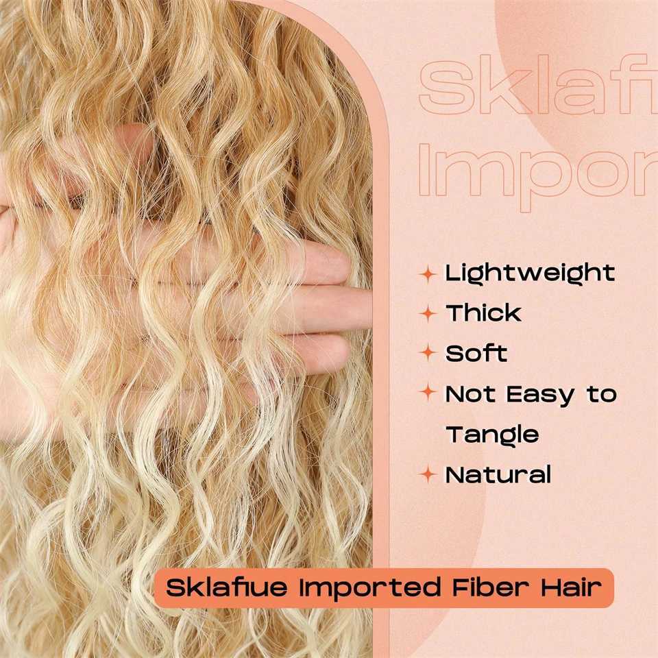 36 inch elongated ponytail extended synthetic gradient golden ripple womens wig fluffy long curly ponytail W240817