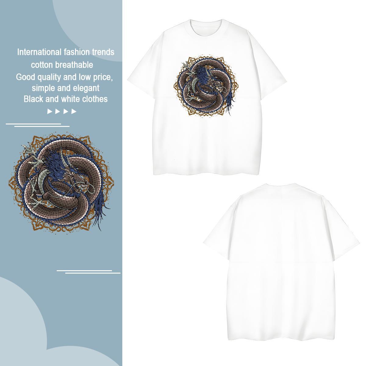 T Shirts Men 230g Cotton dragon Daily Outfit Breathable Crew Neck Oversized 3XL 4XL Men Tshirts 2024 Summer Cool Tees
