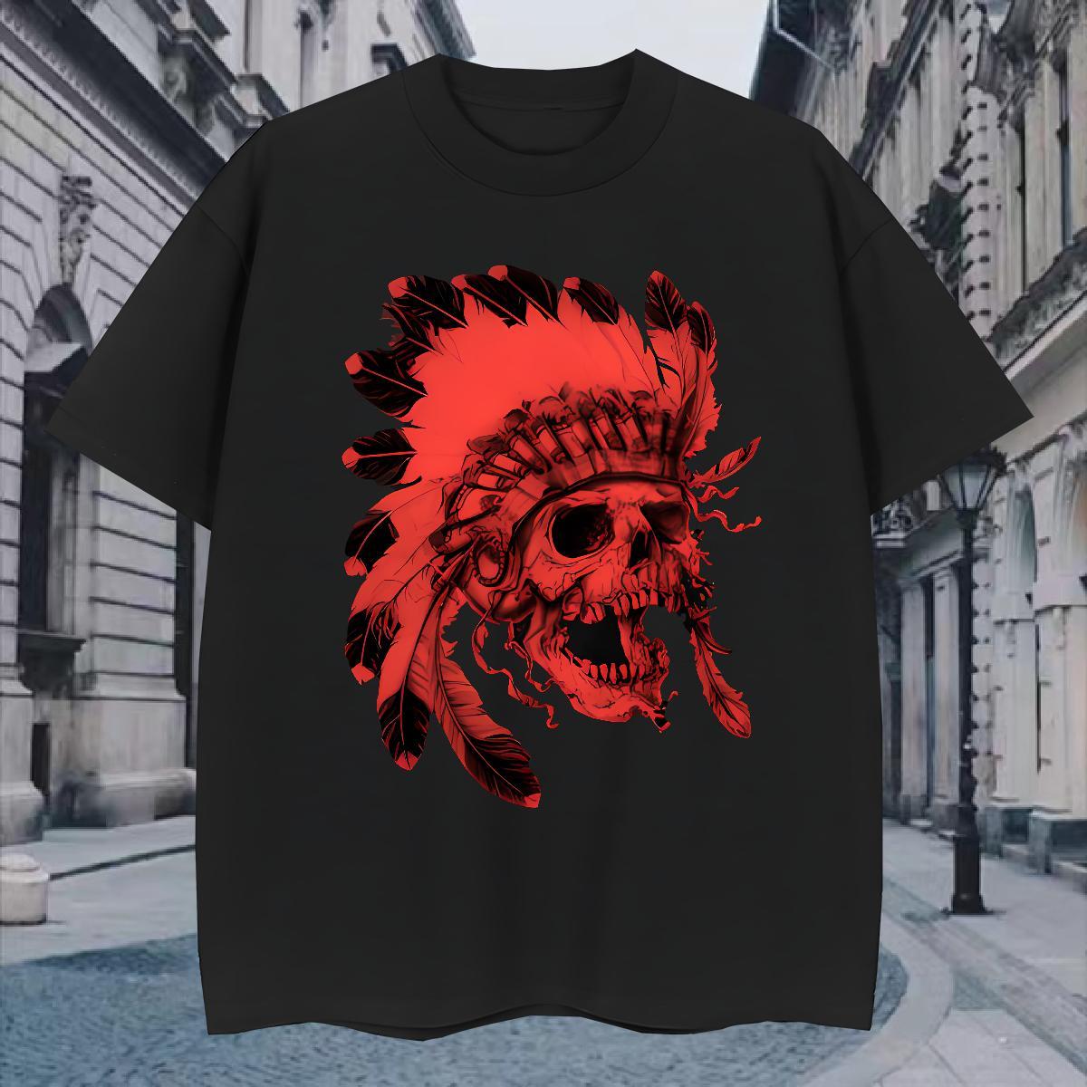 T Shirts Men 100% Cotton 230g scary Beach Breathable Crew Neck Cartoon Printing L-4XL Men Clothes T-Shirt Casual New High Quality Wear