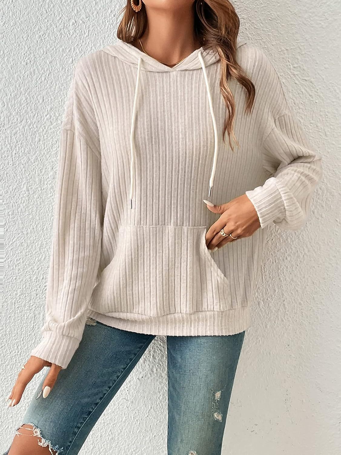 Fashionable Women's Autumn & Winter Knit Hoodie with Stand Up Collar - Loose Fit Top