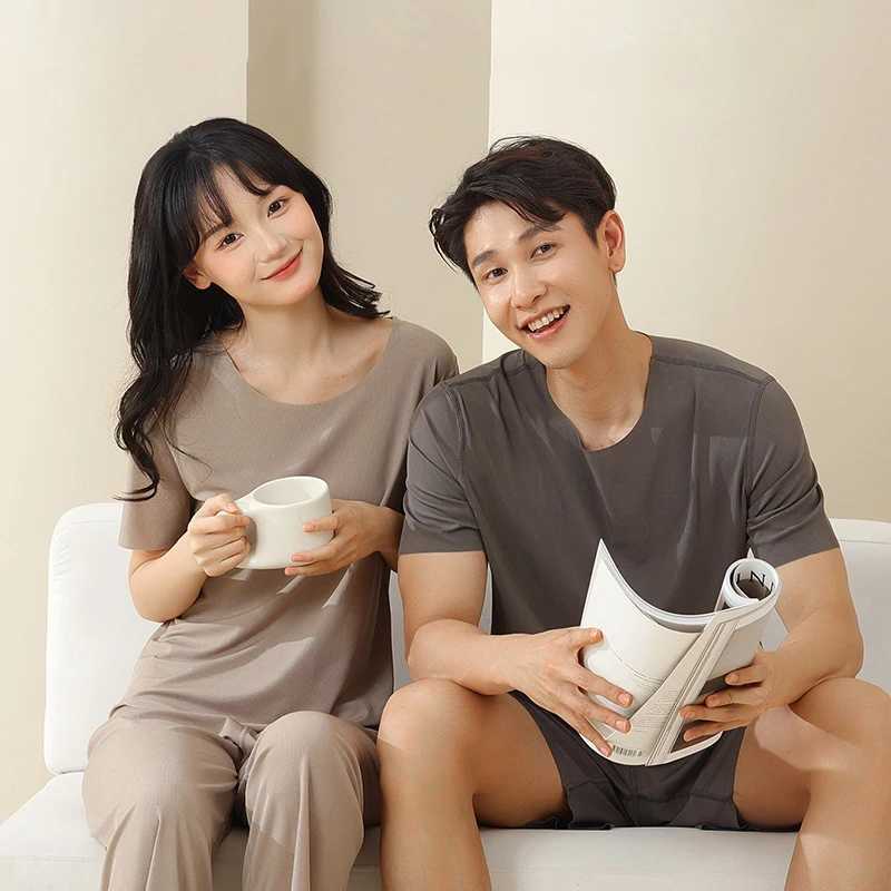 Pajama set for men and women matching casual wear summer short solid couple pajamas Korean soft fashion pajamasW240719