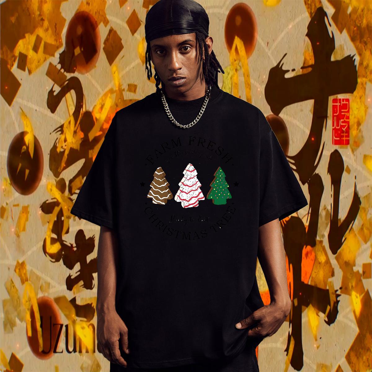 Cool Design T-Shirts christmas trees Breathable Sports Casual Custom Print Plus Size 230g Pure Cotton Couples T Shirts Classic Tees Shirts