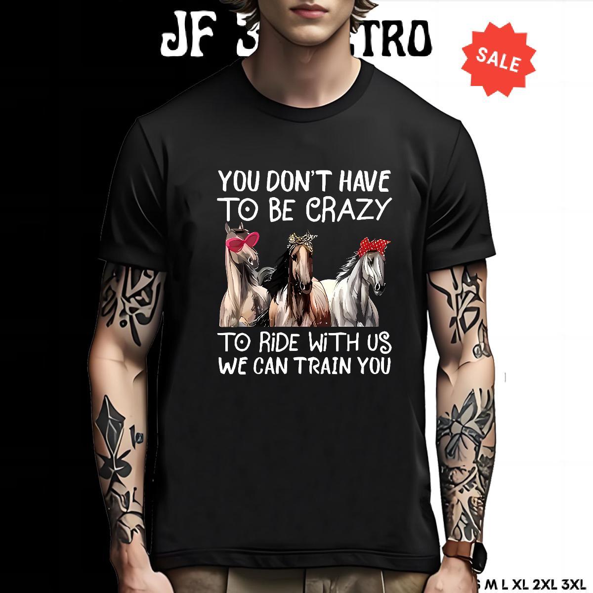 Comfortable T Shirts Men horse Crew Neck Breathable Home Outdoor Floral Print 230g Pure Cotton Men Tops Tees Fashion Design Clothings