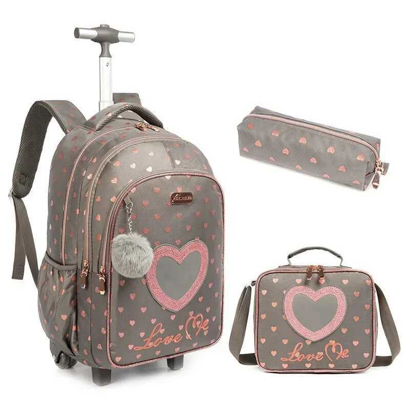 Childrens Wheeled Backpack Bag Set with Lunch Box School Rolling Backpack Bag with Wheels School Trolley Backpack Bag for Girls Y240820
