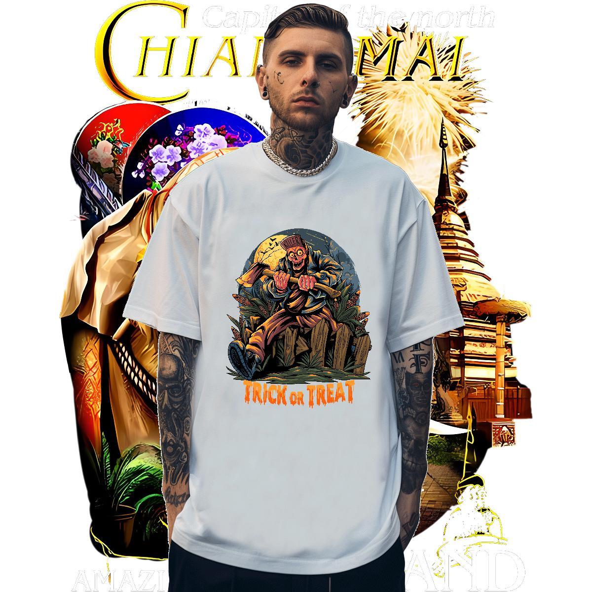 Popular Mens T Shirts halloween Breathable Crew Neck Anime Printing Street Asian Size 230g Cotton Tshirts New Tops Tees