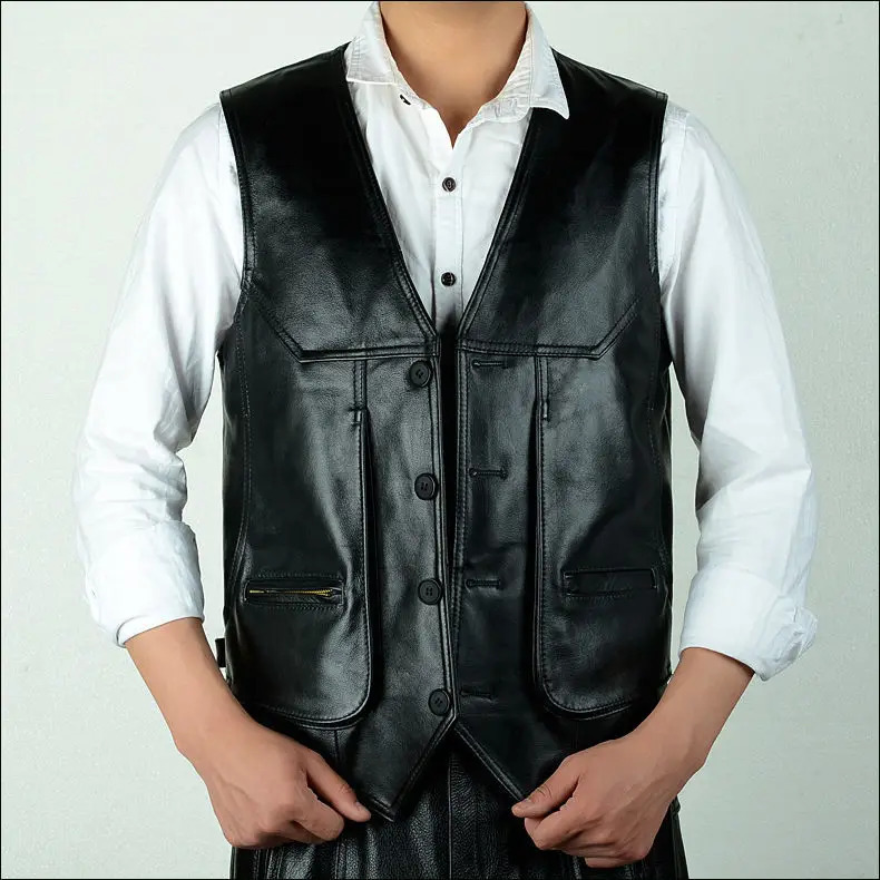 Large leather motorcycle vest suitable for men genuine denim leather waist jacket bicycle vest size L-8XL sleeveless jacket 240819