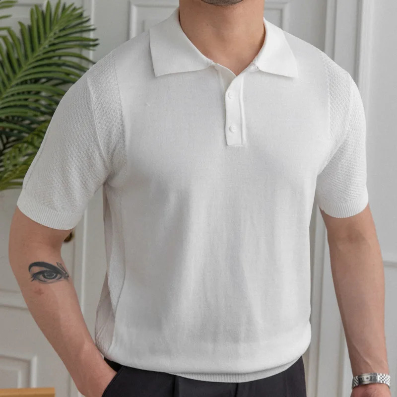 Top Quality Solid Color Polo Shirt Camisa Hombre Polo Shirt Men British Slim Lapel Summer Man Ice Silk Short Sleeve Knitted Polo 240820