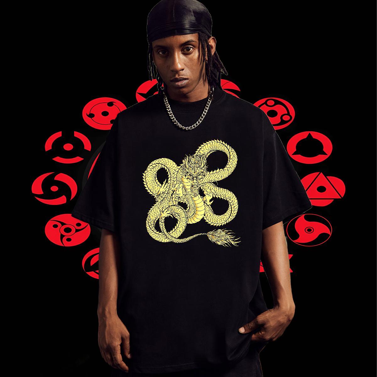 Comfortable Couples T Shirts Hip Hop Street 230g Cotton Cartoon Printing L-4XL Round Neck Short Sleeve dragon T shirt Brand Wear