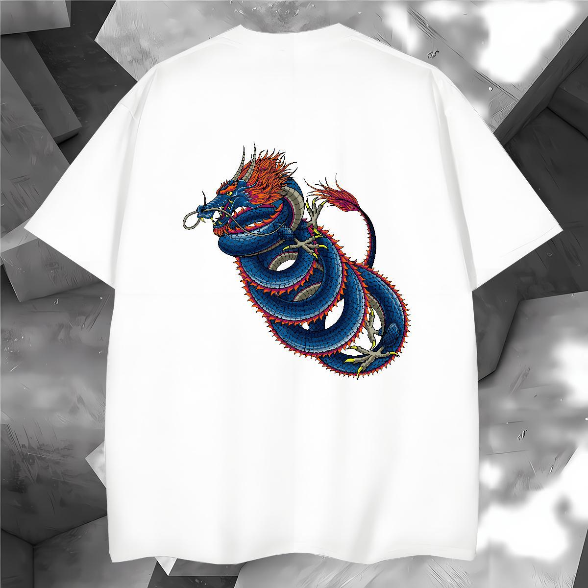 Mens T Shirts 100% Cotton 230g dragon Casual Crew Neck Breathable Custom Big Size Tshirt for Man Woman 2024 Summer Loose Wear