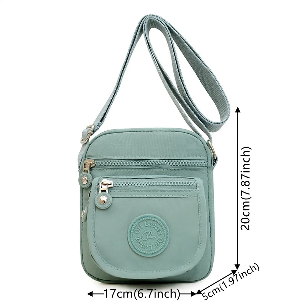 Womens fashionable solid color zipper waterproof nylon shoulder bag womens waterproof travel messenger bag 240819