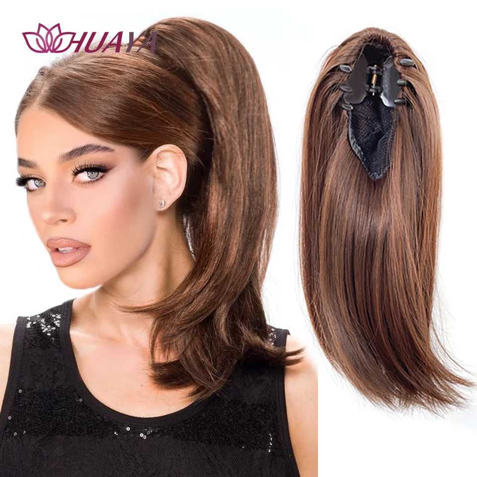 Synthetic claws clamped in short ponytails natural straight ponytails clamped in hair fake wigs ponytails female hair extensions W240817