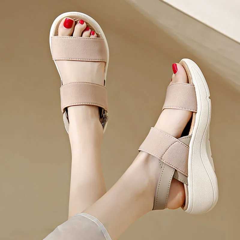 Sport Sandals Female Elastic Band Summer New Women Flat Bottom Outside Wear Casual Beach Shoes Wedges Platform Sandalias Mujer CL240806