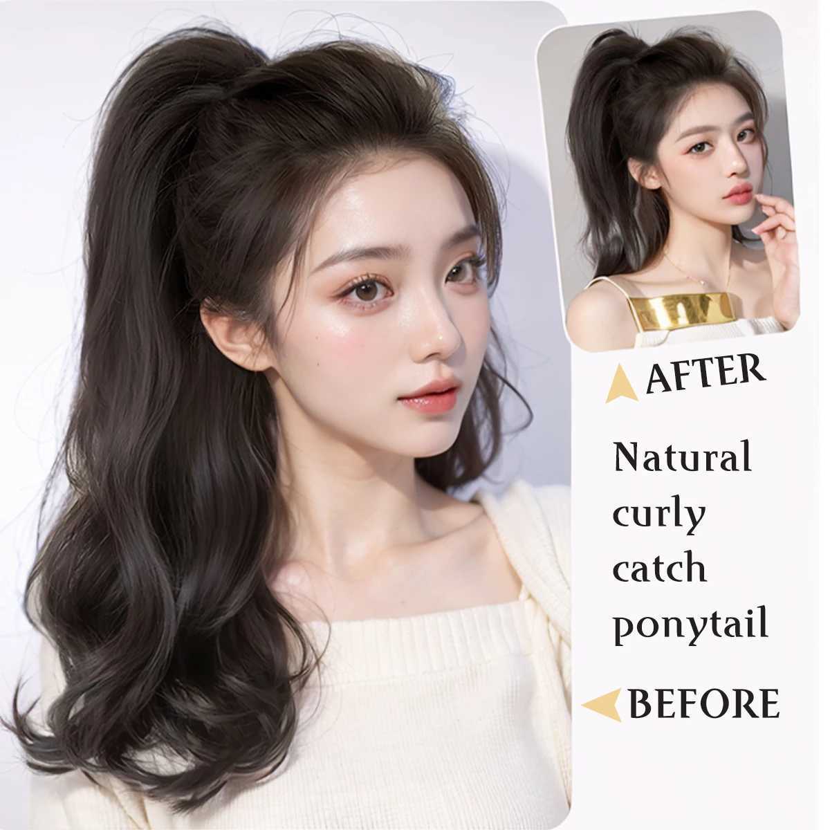 Synthetic clip ponytail 16 inch hair extension clip on female ponytail naturally curly hair accessories fluffy W240817