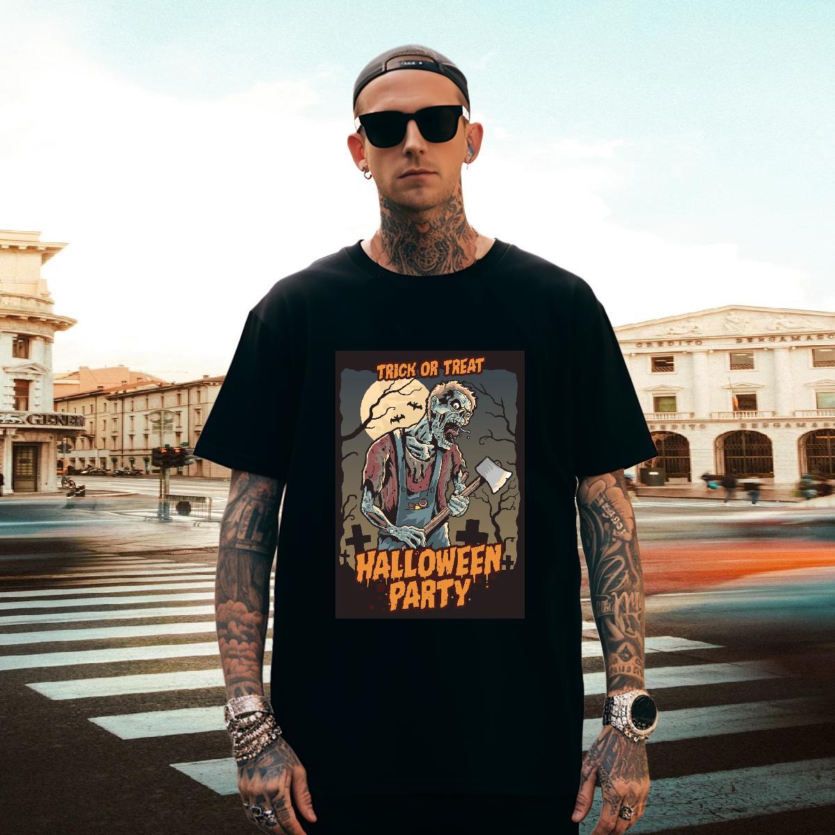 Classic T-Shirts for Men halloween Breathable Crew Neck Street Wear DIY Printed 100% Cotton 230g Tshirt for Man Woman Casual New Tops Shirt