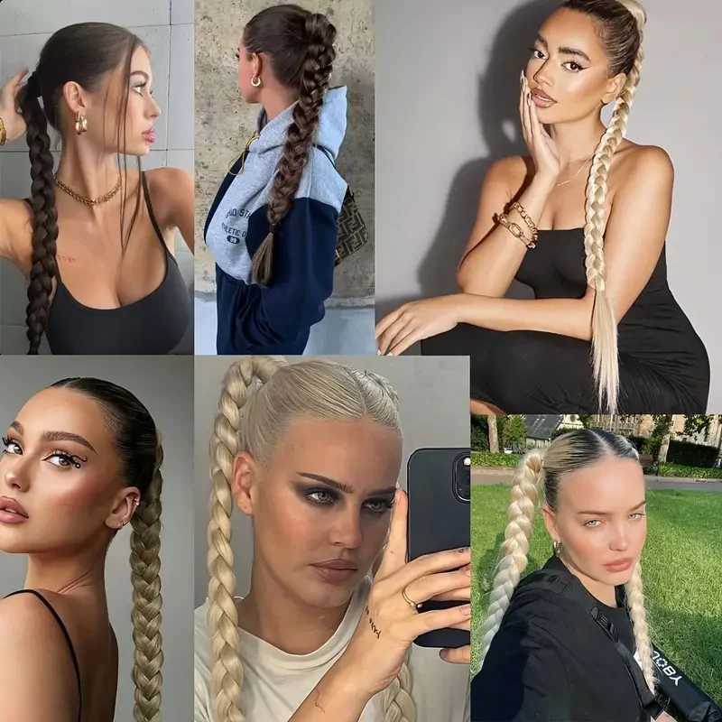 Boxing Brain Fried Dough Twisted Brain Ultra Long ponytail Female Synthetic ponytail W240817