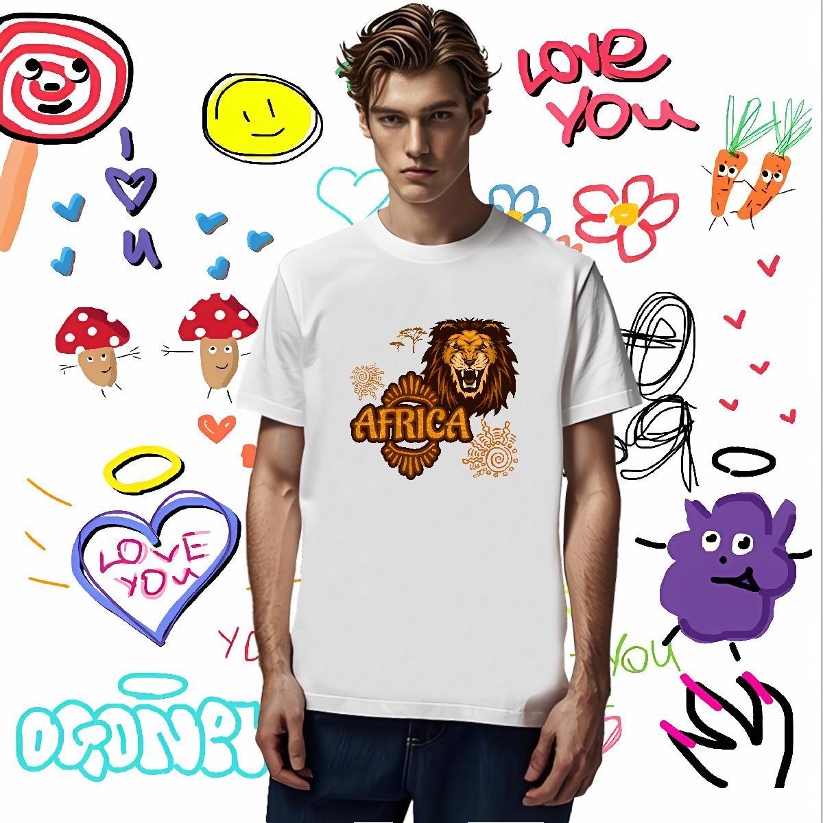 TOP Quality T-Shirts for Men Africa lion Breathable Short Sleeve Daily Wear Oversized 230g Cotton Men Tops Tees Customized Polos