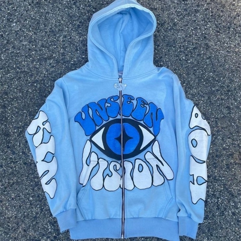 Y2k Zip Up Hoodie Harajuku Retro Style Streetwear Fashion Versatile Pattern Printing Men Women Clothes Casual Sweatshirt Coat 240819