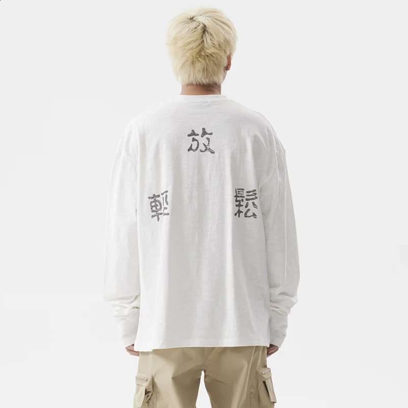 PFNW Male American Lazy Style Printed Letter T-shirt Street Vintage Round Neck Long Sleeve Loose Casual Mens Tops Chic 28W4416 240820