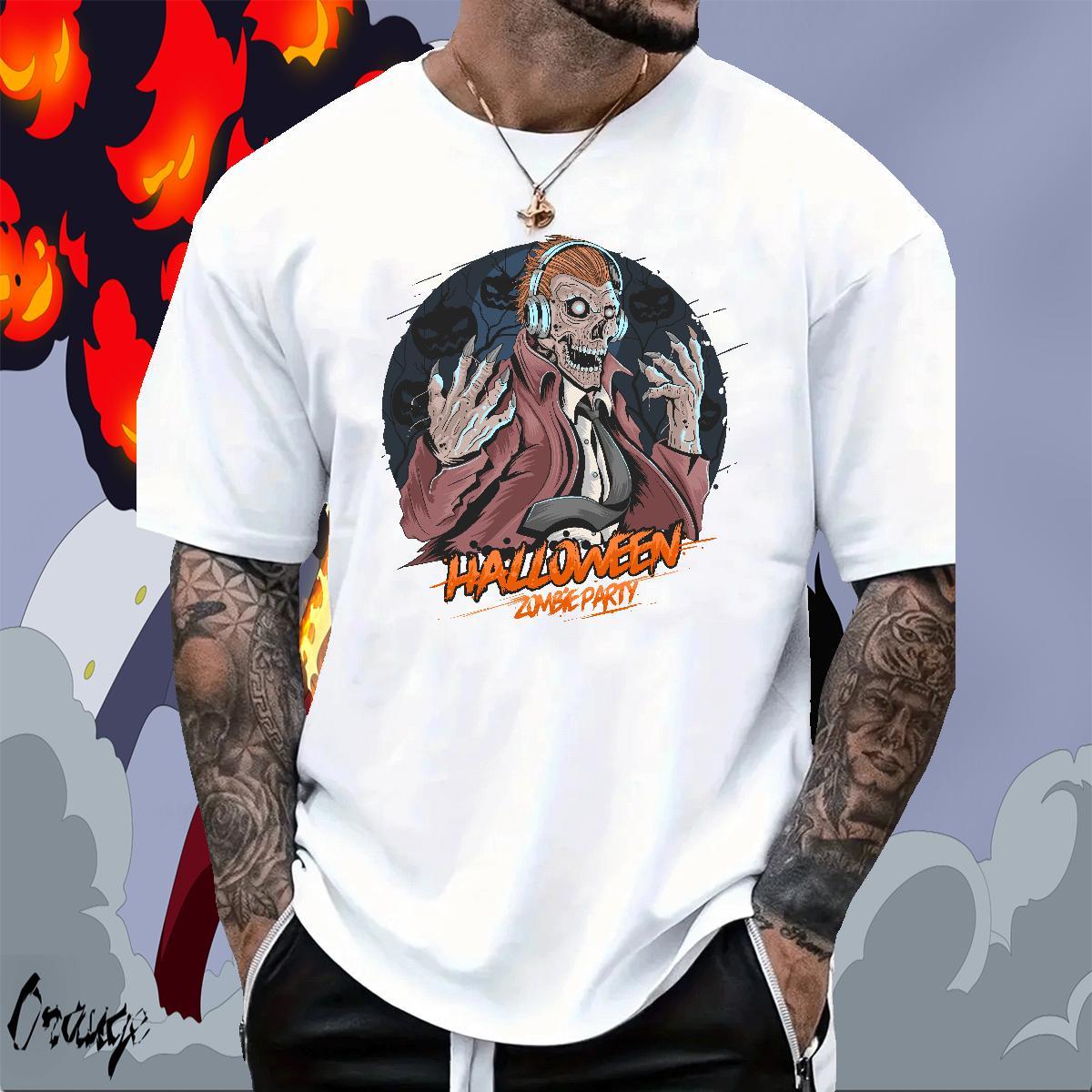 New halloween Mens Tshirts 230g Pure Cotton Mens T Shirts Custom Printed Hip Hop Street Breathable Short Sleeve Comfortable Tees