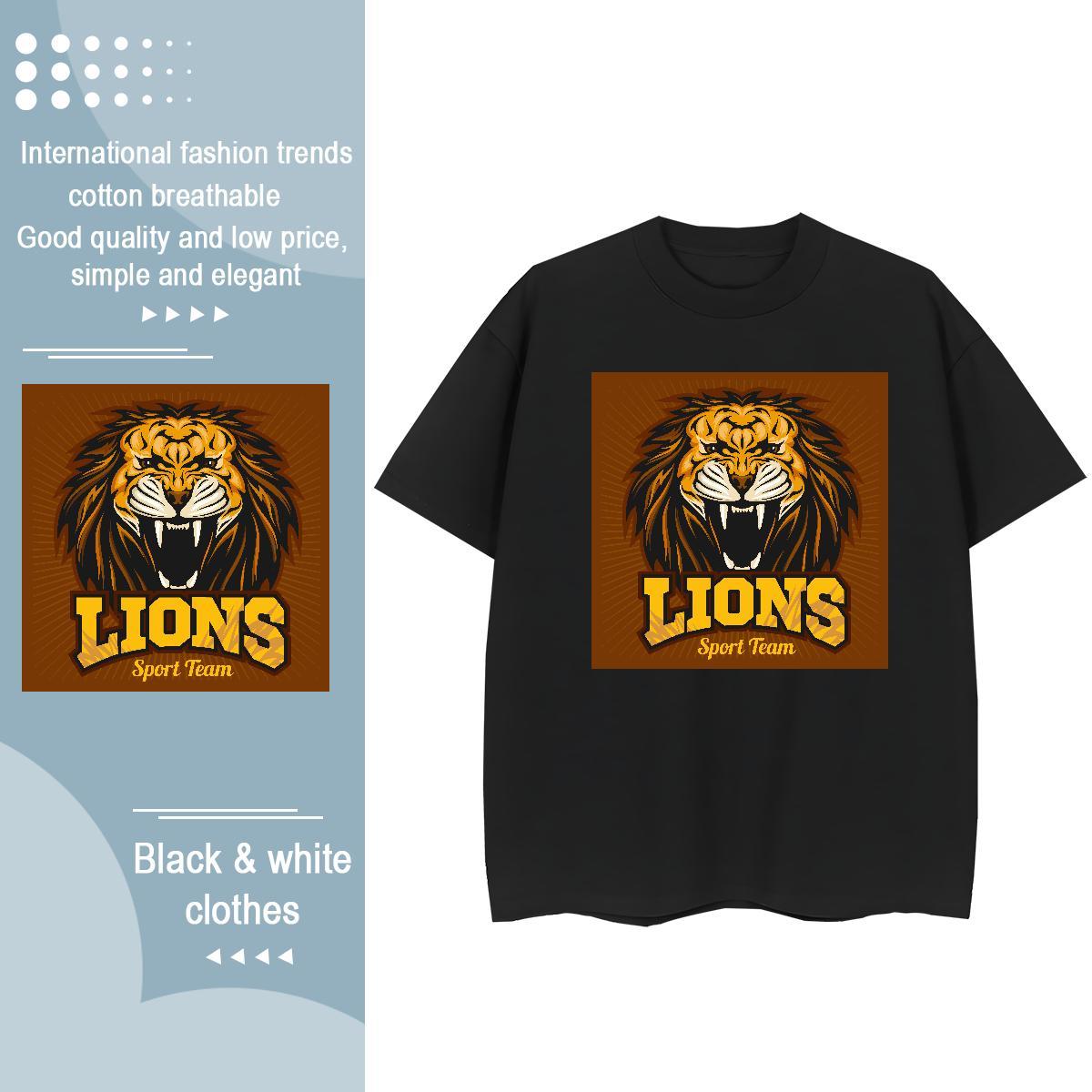 High Quality T shirt lion Short Sleeve O-Neck Sports Casual Custom Printed 230g Pure Cotton Tshirt for Man Woman Fashion Tees