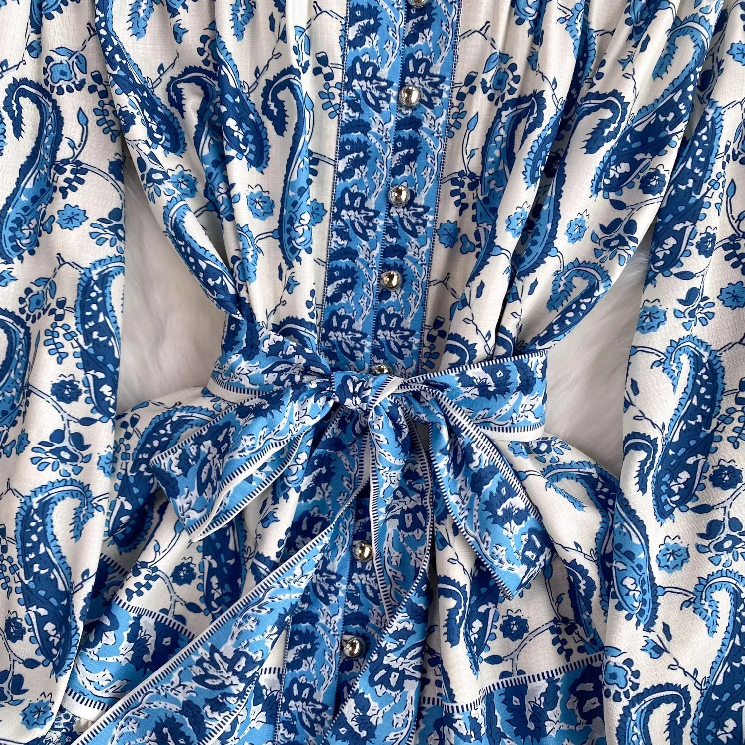 Spring Summer Vintage Paisley Short Dress Women Stand Collar Long Lantern Sleeve Single Breasted Sashes Loose Mini Vestidos 2506 240819