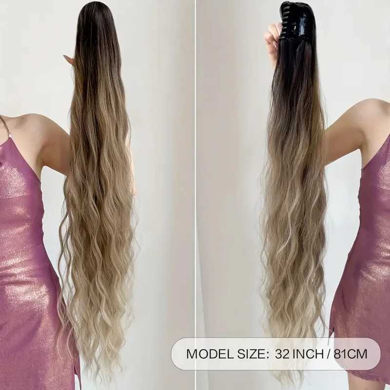 32 inch long soft natural water ripple curly clip ponytail suitable for girls made of high-quality synthetic fibers easy to wear W240817