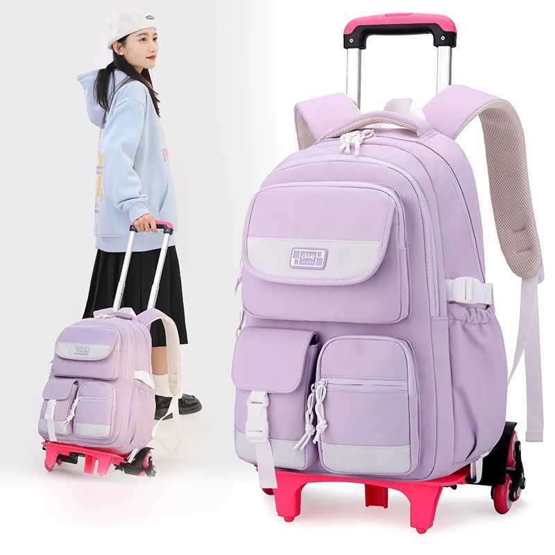 elementary school backpacks with trolley cart student Backpack with wheels for girls large capacity detachable rolling backpack Y240820