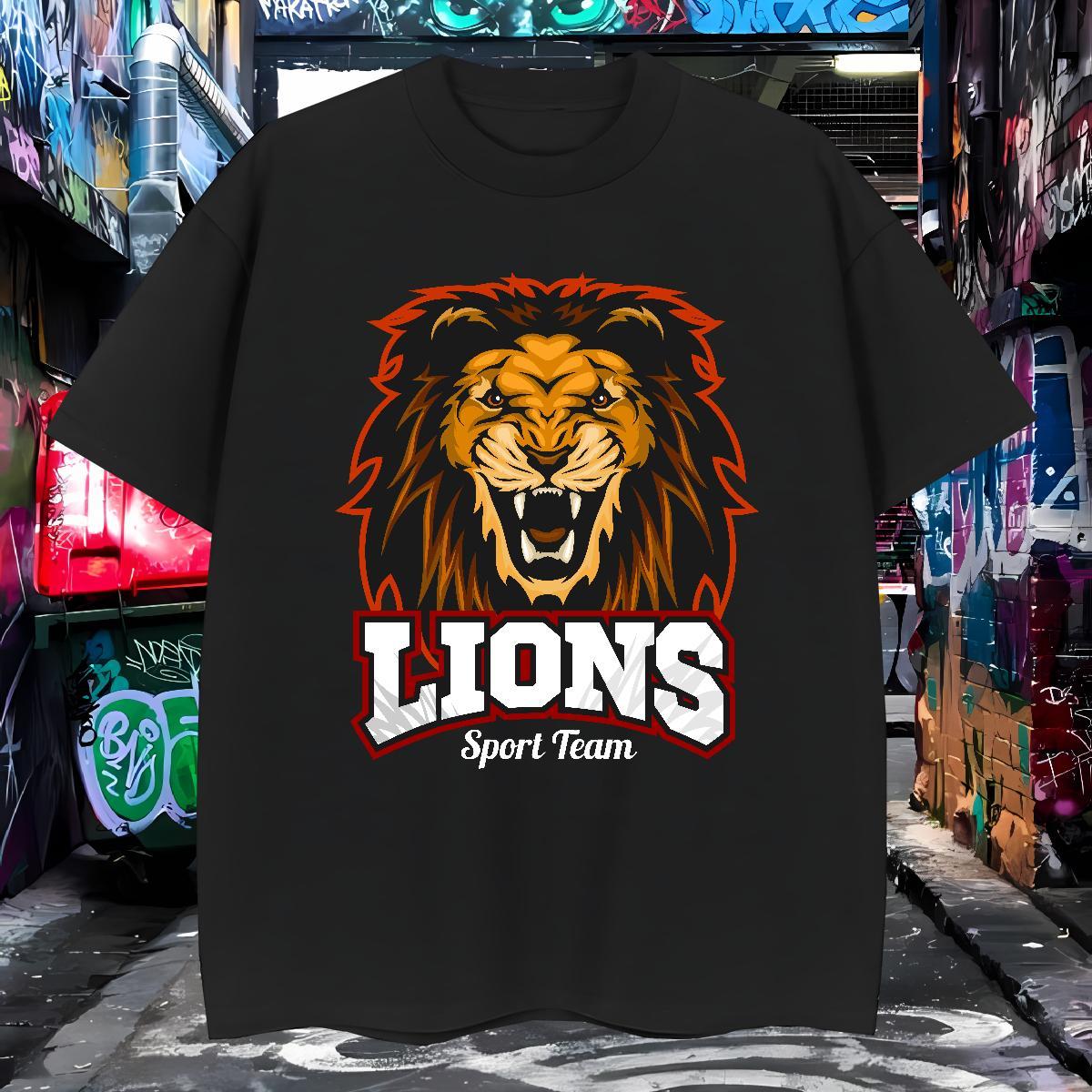 High Quality T-Shirts lion Breathable Sports Casual Oversized 230g 100% Cotton Men Tops Tees Fashion New Tops Shirt