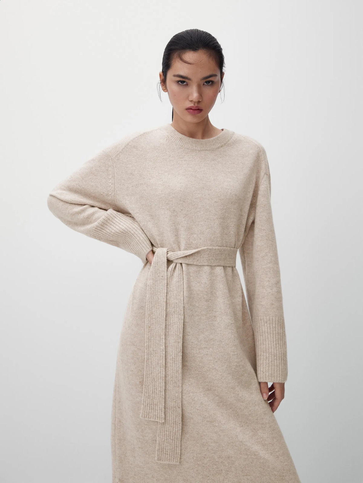 Ethereal MD Autumn Belt Decoration Womens Simple Knitted Dress 240819