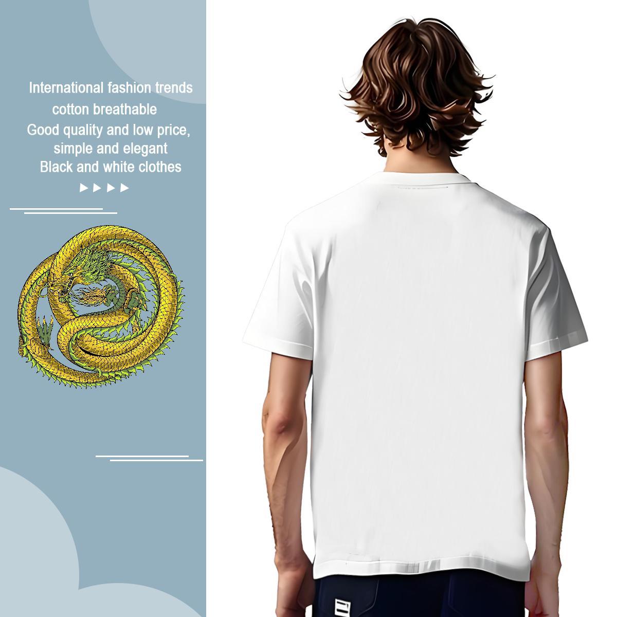 T Shirt For Man 230g Cotton dragon Casual Daily Wear Breathable Short Sleeve Black Oversized Mens Tshirts Classic Casual Cool Tees