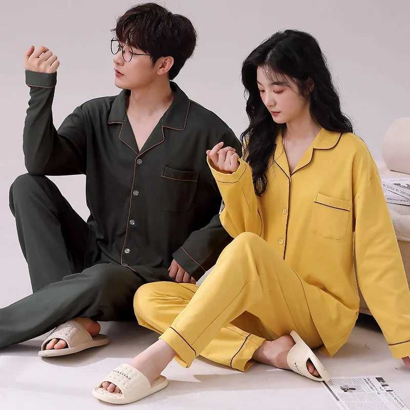 2024 Spring Couple Long Sleeve 100% Cotton Pajama Set Mens Loose Pajama Set Womens Pajama SetW240719